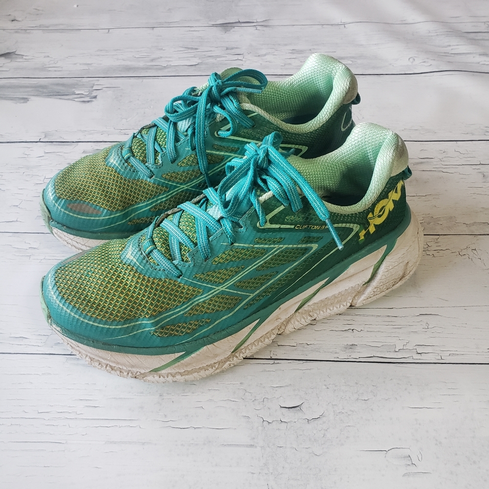 Hoka Clifton 3 Blue/Green Running Shoes Women's Size 7.5